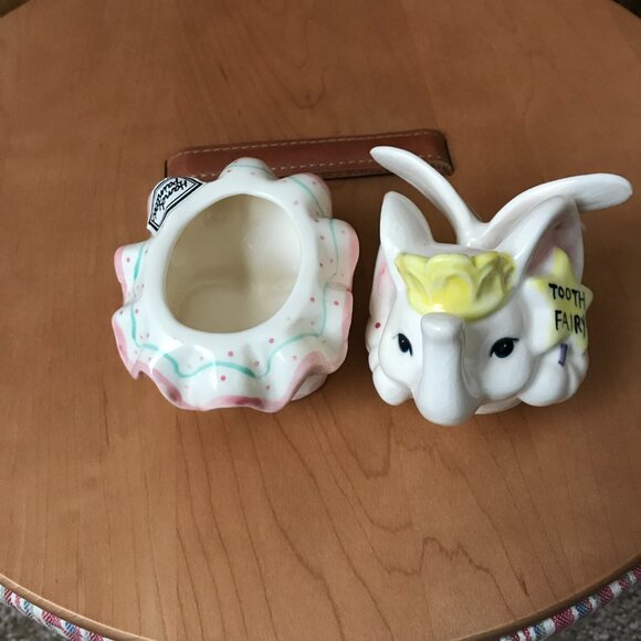 Vintage Fitz and Floyd Ceramic Tooth Fairy Elephant Box Marked 1992 - Picture 6 of 11